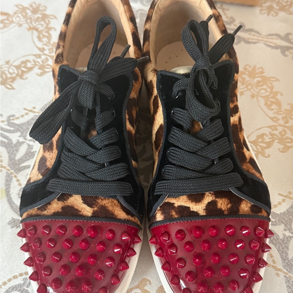 Christian Louboutin Brown and Red Sneakers with Studded Toe
